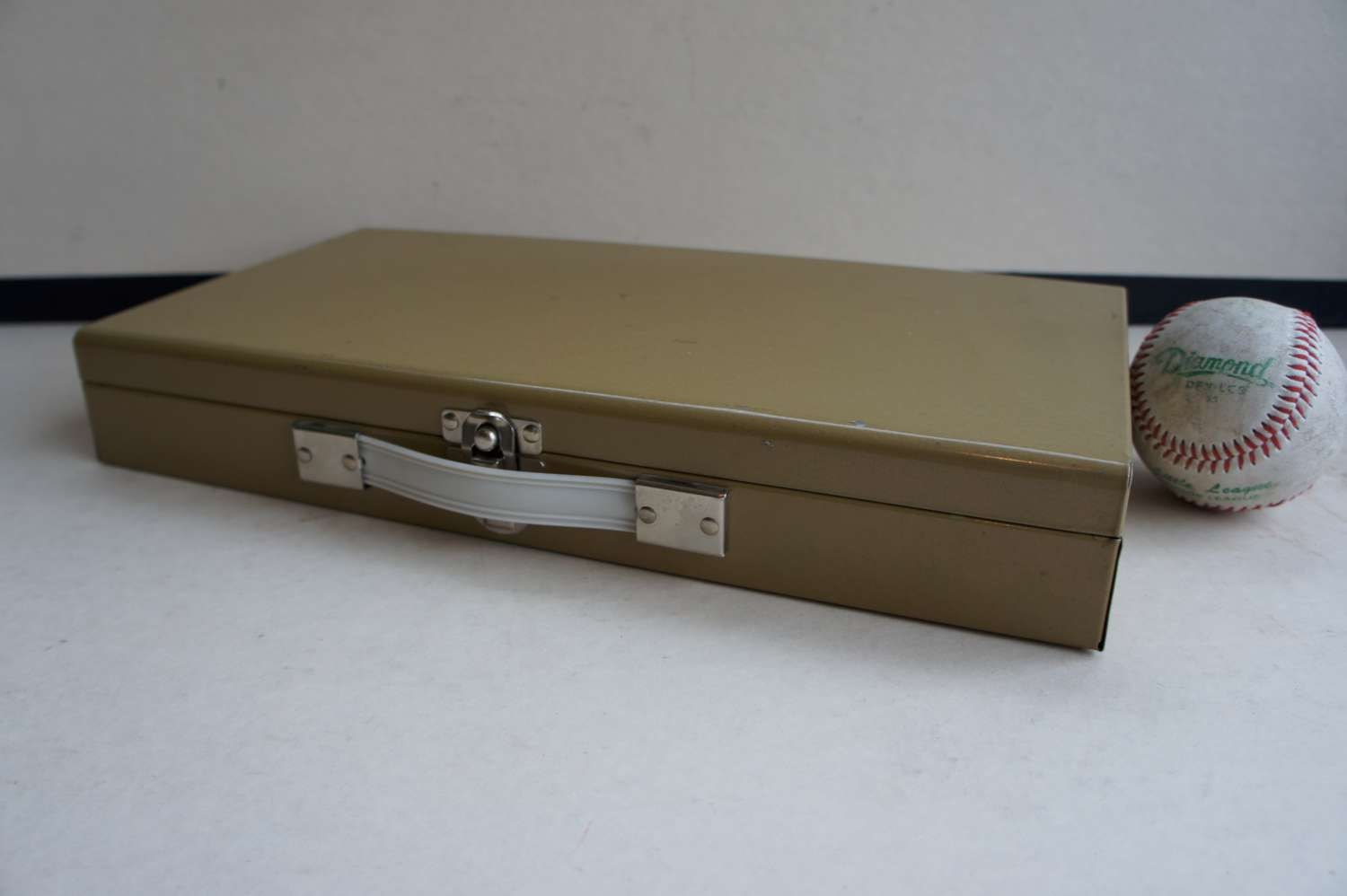 Industrial Vintage Brown Metal Box with White Handle, 1960s, Eames era