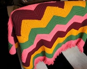 Vintage Ripple Afghan Blanket 1970s