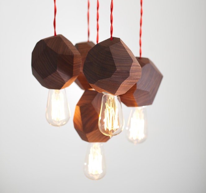 5 Chunk Modern Pendant Chandelier - Solid Walnut By Dylan Design Company