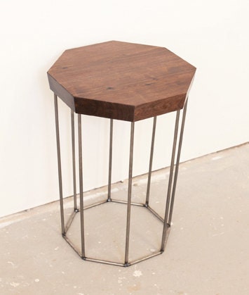 Side Table - Solid Walnut and Raw Steel