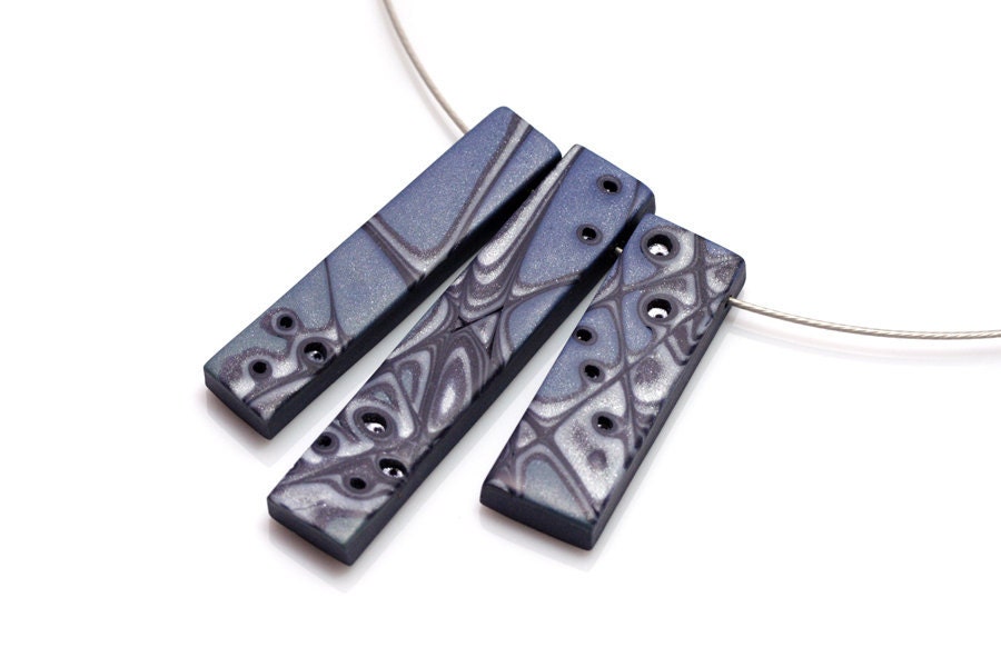 Blue Pendant Necklace, OOAK Polymer Clay Pendant, Abstract Jewelry
