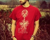 Medium Handmade Tree T Shirt, Root of All Evil, Red, Mens, t-shirt, Eco-Friendly, Up-cycled, Recycled, Original Artwork