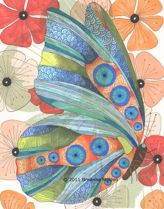 Whimsical Butterfly Painting Illustration Archival Print 8 X 10 "Giselle"