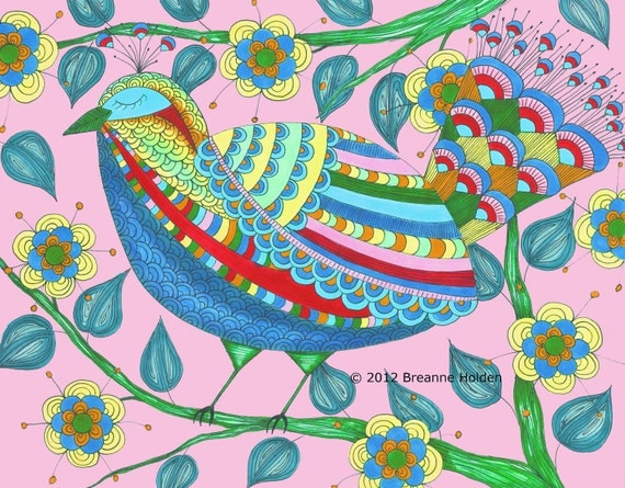 Whimsical Bird Illustration Painting Archival Print 8 X 10 "Sable"