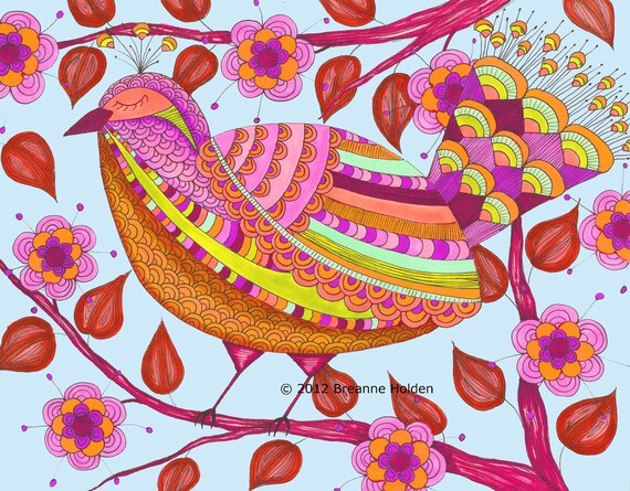 Whimsical Bird Illustration Painting Archival Print 8 X 10 "Molly"
