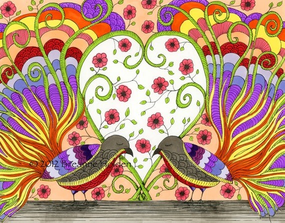 Whimsical Bird Illustration Painting Archival Print 8 X 10 "Vivienne and Verne"