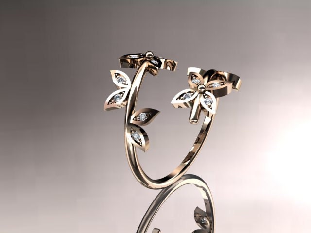 14k rose gold diamond leaf and vine wedding ring,engagement ring,wedding band