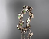 14k  rose gold green peridot leaf and vine wedding ring,engagement ring,wedding band
