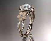 14kt rose gold diamond leaf and vine wedding ring,engagement ring,wedding band ADLR127