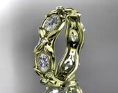 14kt  yellow  gold diamond leaf and vine wedding ring,engagement ring. ADLR152. nature inspired jewelry