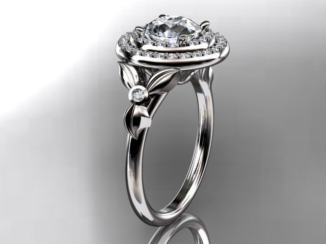 14kt  white gold diamond floral wedding ring,engagement ring with moissanite center stone ADLR133