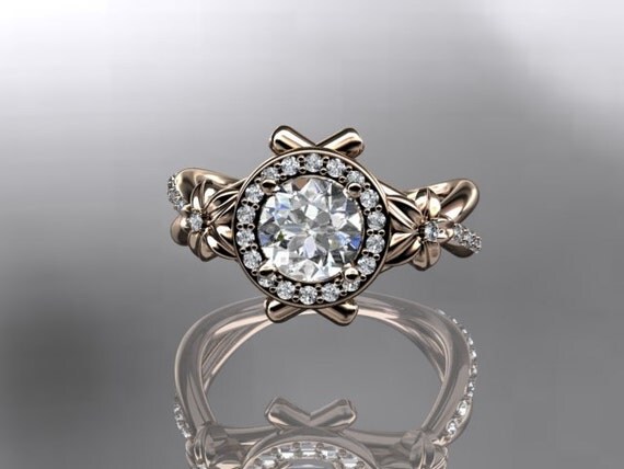 14kt rose gold diamond leaf and vine wedding ring,engagement ring ADLR89