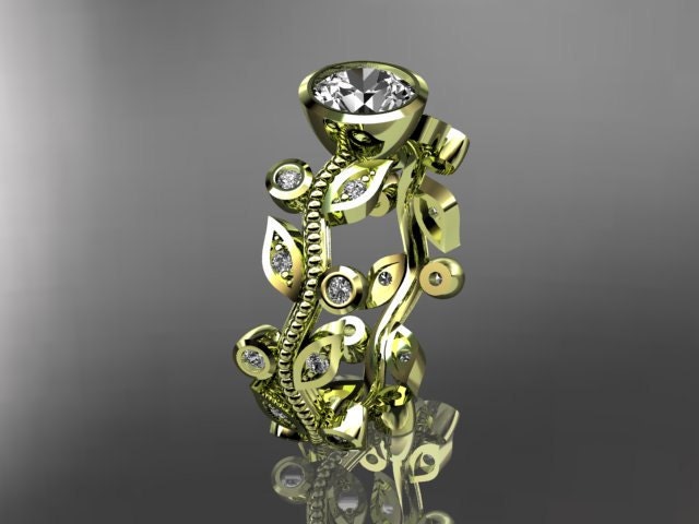 14kt yellow gold diamond leaf and vine wedding ring,engagement ring