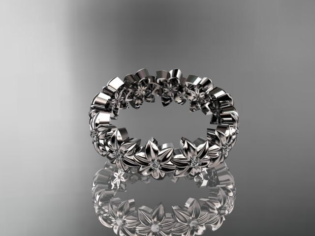 14kt white gold diamond flower wedding ring,engagement ring,wedding band.ADLR57