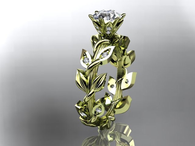 14kt  yellow gold diamond leaf and vine wedding ring,engagement ring ADLR124