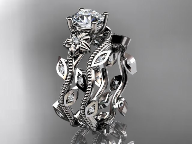 14k  white gold diamond leaf and vine wedding ring,engagement ring,engagement setADLR151