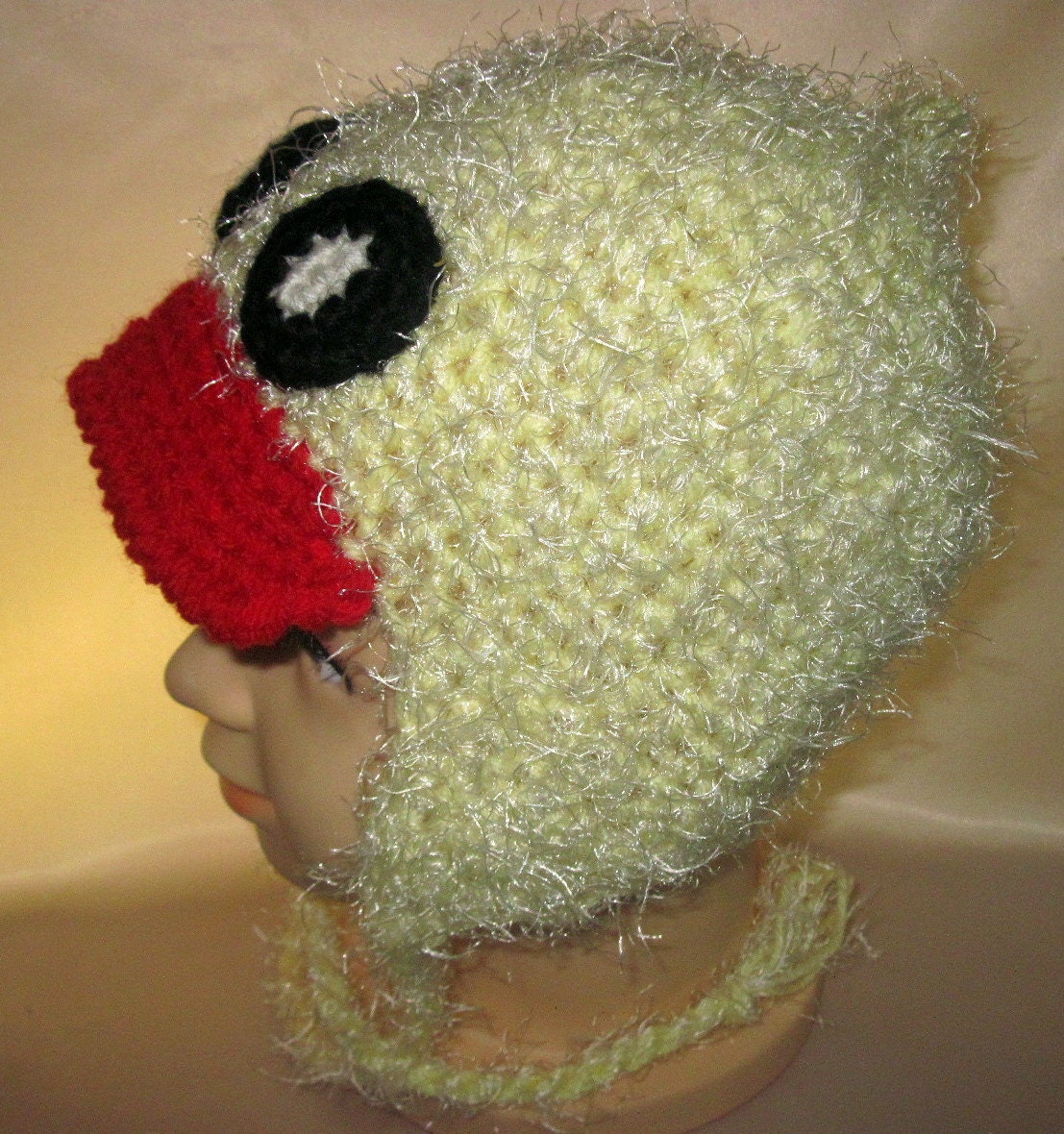 funny silly crochet Costume Hat Duck Animals Funny Earflaps Ties Fluffy Red Yellow Child kid baby Photo props 3,4,5 age Toddlers