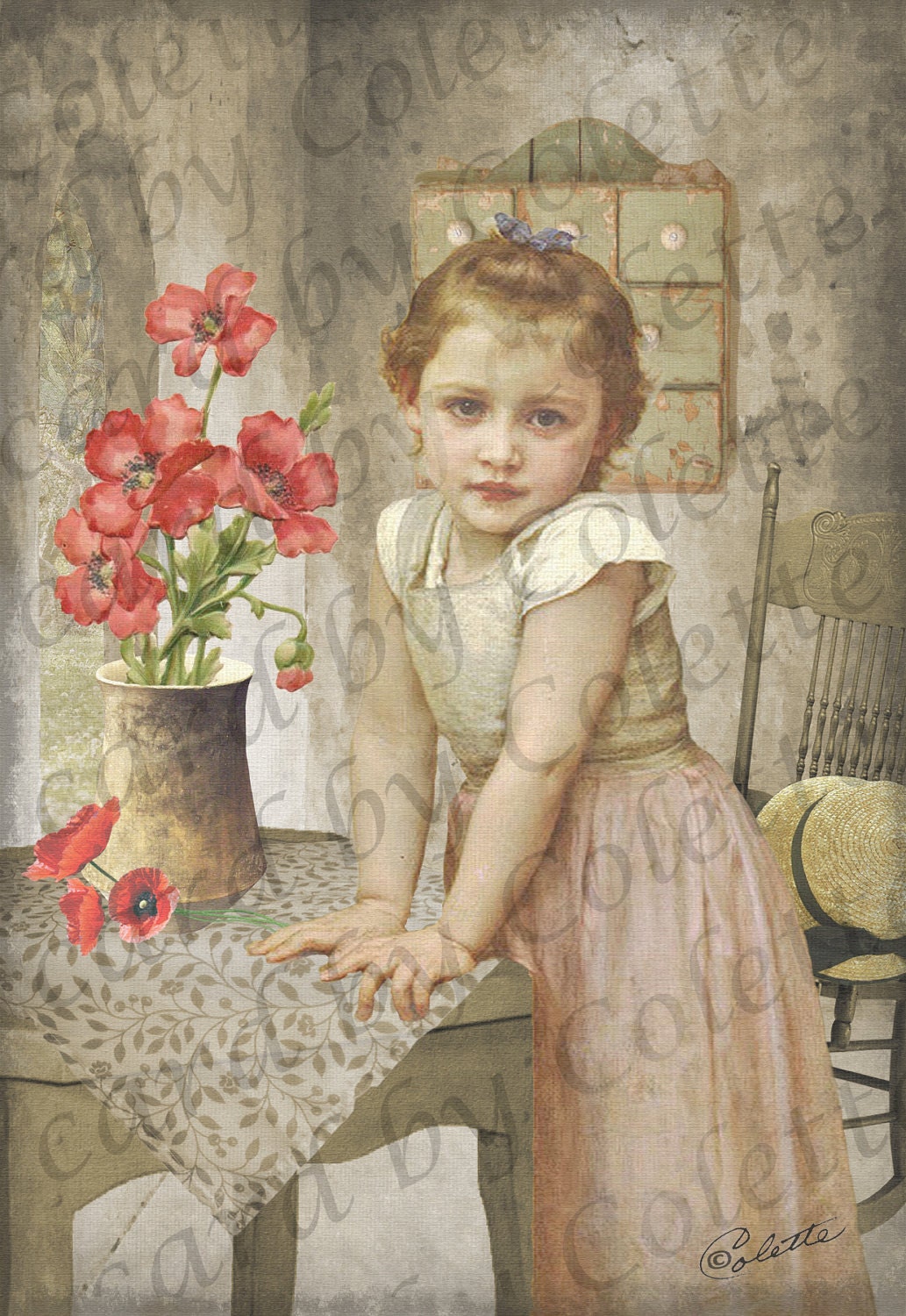 Poppies Digital Collage Greeting Card