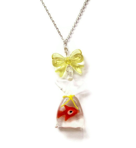 Goldfish Necklace, Fish in a Bag, Fairground Lamp Work Pendant