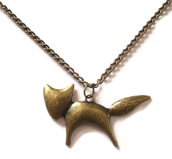 Fox Necklace, Brass Woodland Animal, Bronze Chain