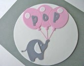 Baby Shower Elephant with Balloons Ready To Pop Fondant Cake Plaque