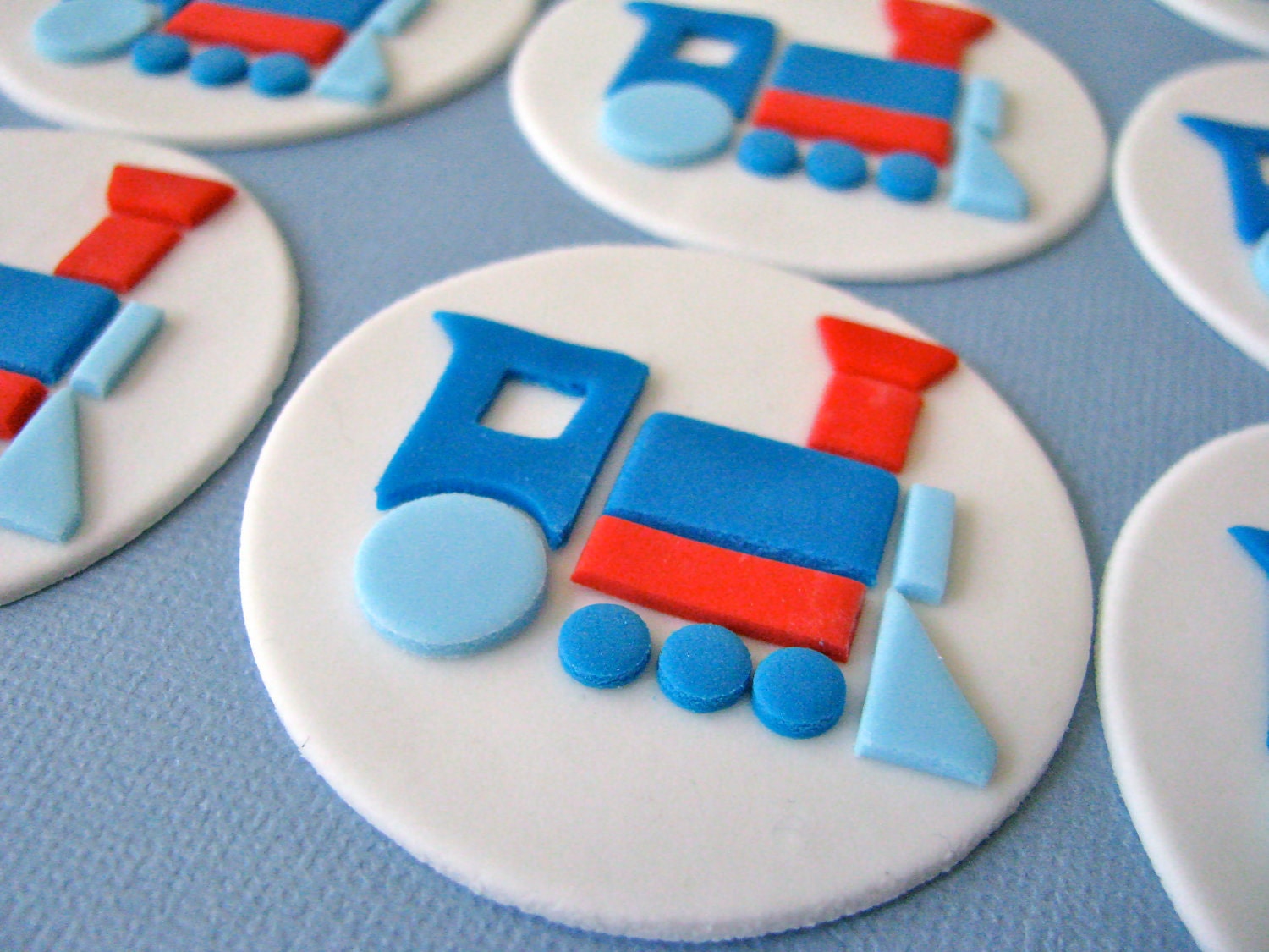 Dimple Prints Train Ticket Invite inspired Train Fondant Cupcake Topper Set