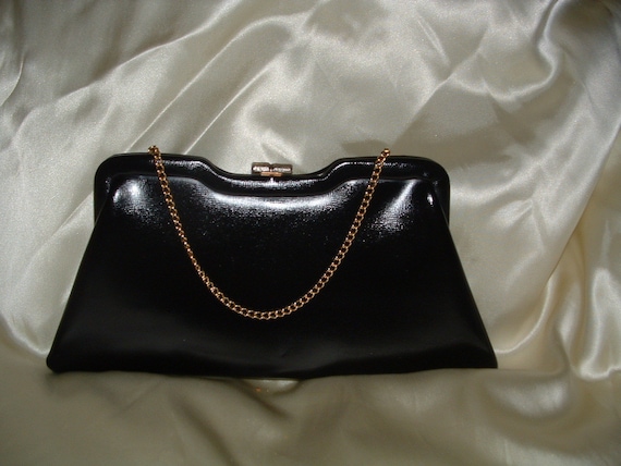 1960s Vintage Elongated Black Leather Clutch