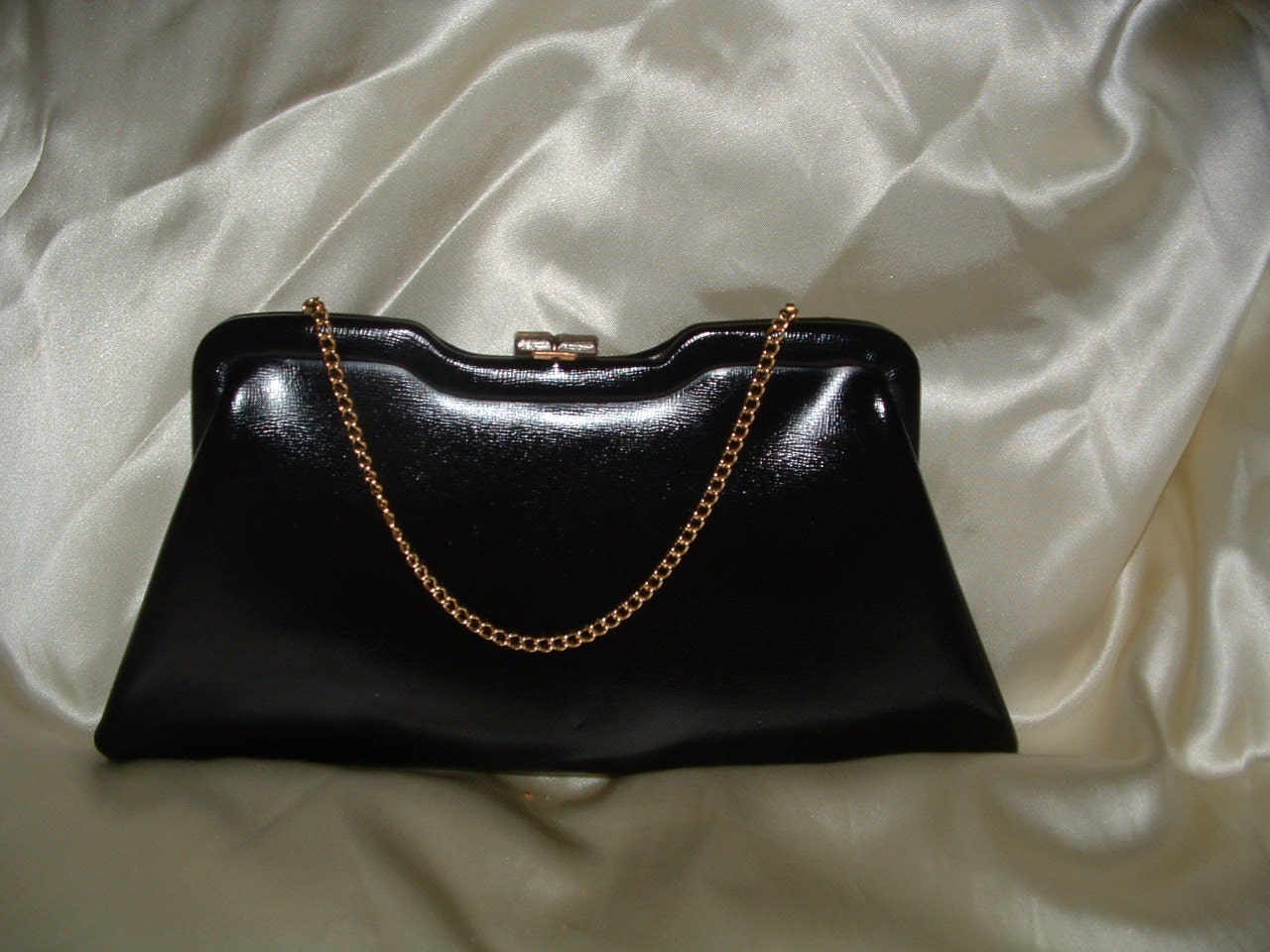 1960s Vintage Elongated Black Leather Clutch
