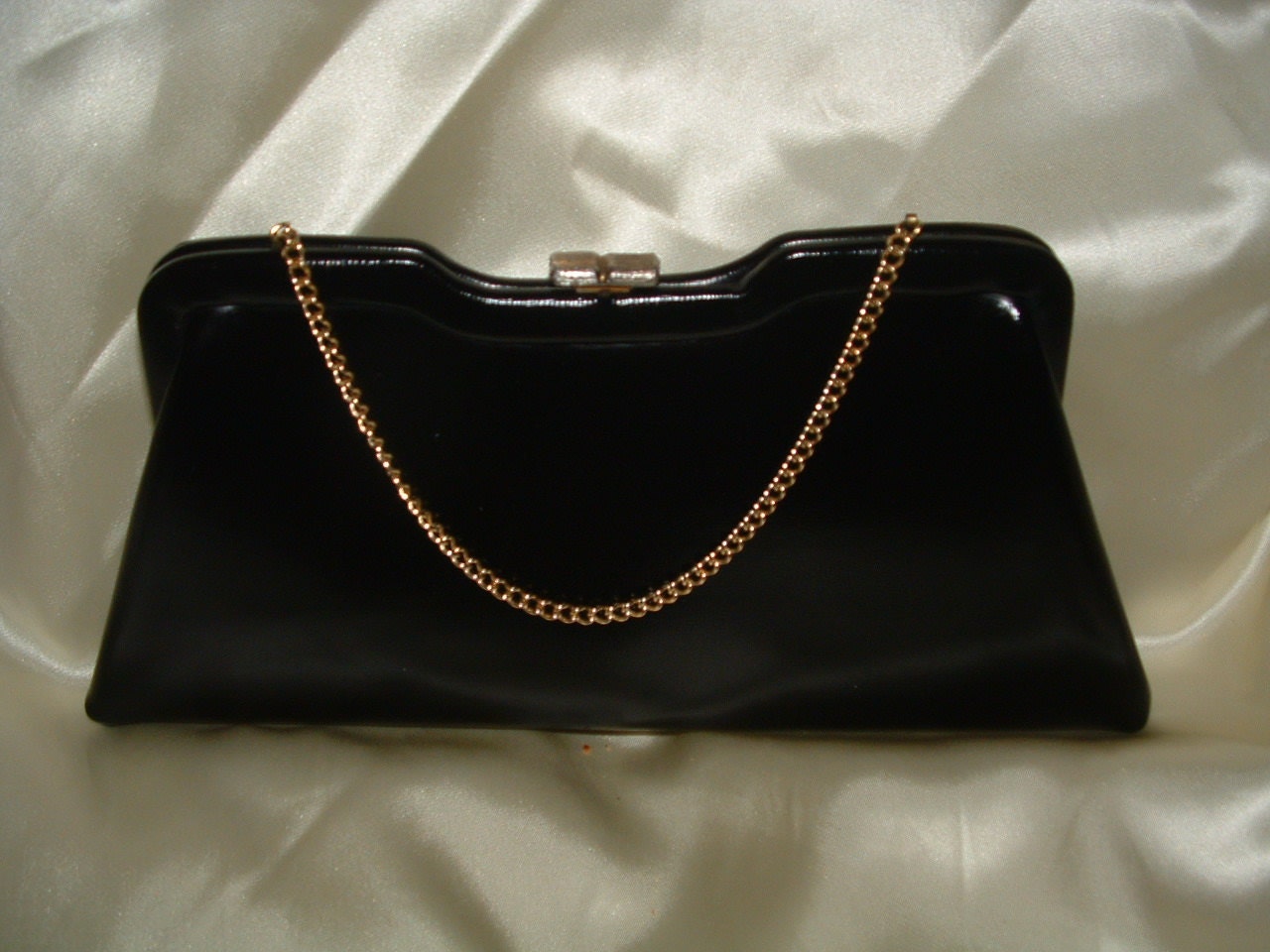1960s Vintage Elongated Black Leather Clutch