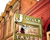 Architecture photography, red, sign, Oregon, vintage look, letter J - Jacksonville Tavern 8 x 10 fine art photograph,