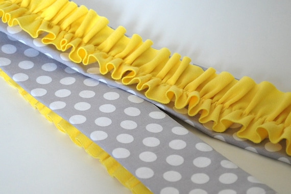 Yellow Ruffle Camera Strap Cover - Michael Miller Gray and White Ta Dot