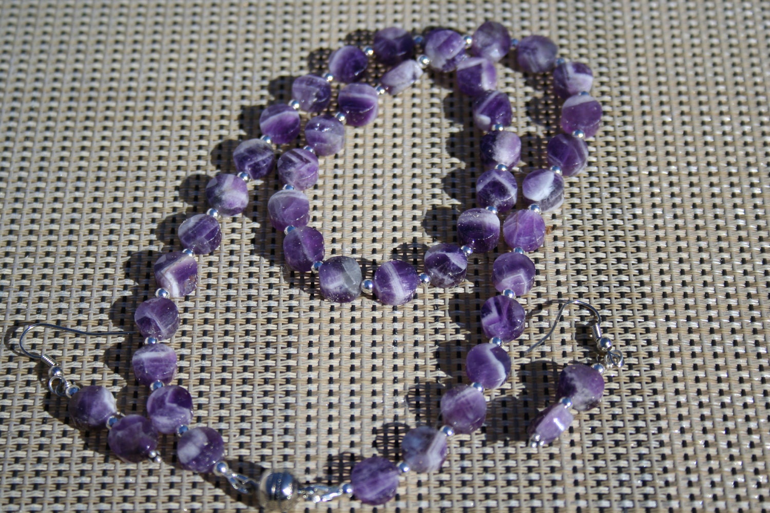 Amethyst necklace earrings Sterling silver Magnetic Clasp