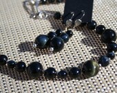 19 inch Blue Tiger eye Necklace earrings Silver Clasp