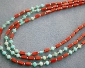 CLOSING SHOP 19 inch Coral Turquoise Necklace Sterling Silver