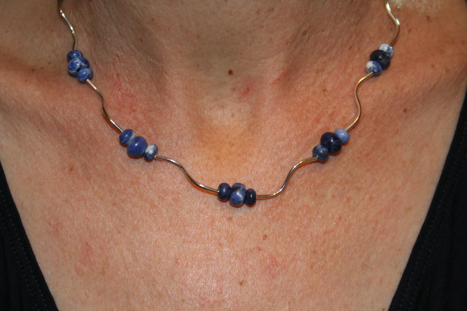 SALE Blue Sodalite Necklace Earring set silver magnetic clasp