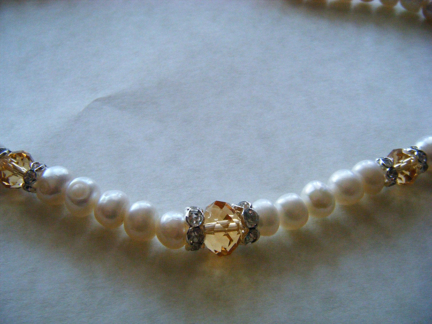 Vintage Necklace 70's Glass Pearl Crystal Bead Rondelle Rhinestone