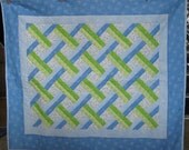 Quilt Blue and Green Woven Design Baby Quilt for Baby Boy or Baby Girl