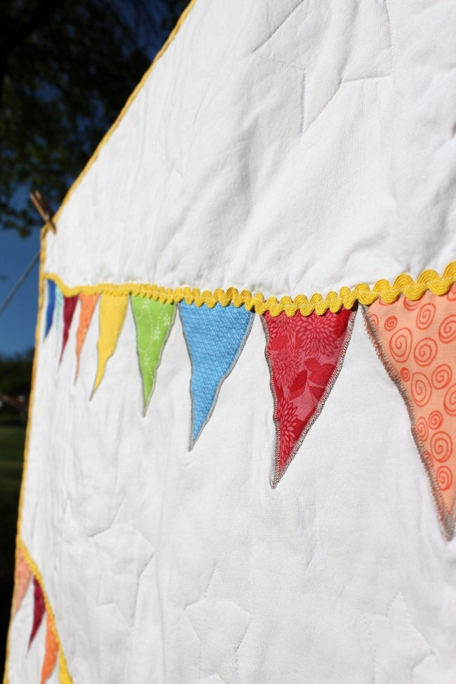 Bunting Quilt Baby Girl or Baby Boy Bright Red Orange Yellow Green Blue Aqua