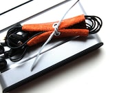 Genuine leather earphone or cable cord organizer wrap