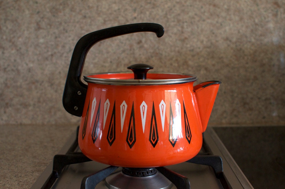 SALE...Vintage Mid Century Enamelware Teapot