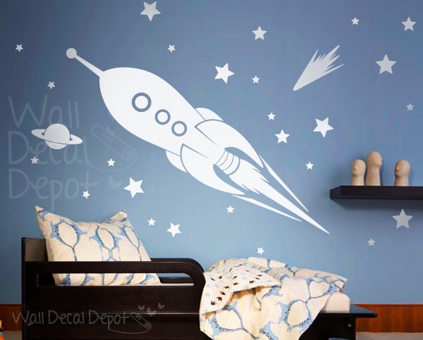 Free shipping - children wall decal wall sticker - Rocket Ship wall decal - 37