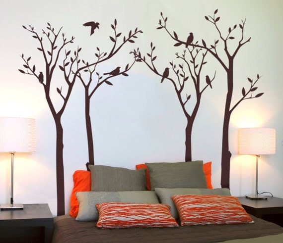 Vinyl Wall Decal Wall Sticker Art - Bedtime Nature Tree with birds- 09
