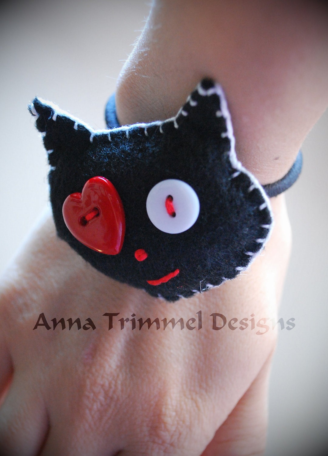 Felt Cat Ponytail Hairband - Hair Accessory - Kawaii - black red