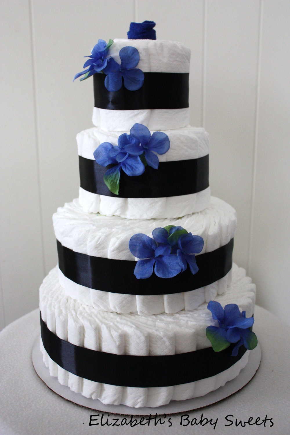 Hydrangea Trail - 4 tier diaper cake for a baby boy