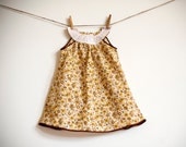 Mod Dress / Vintage Fabric / Gold and Brown Floral /  'Esthel' newborn - 6 months, 6-12 months or 2T