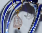 Large Pink Rock Pendant Necklace on 19" Goldtone Rope Chain