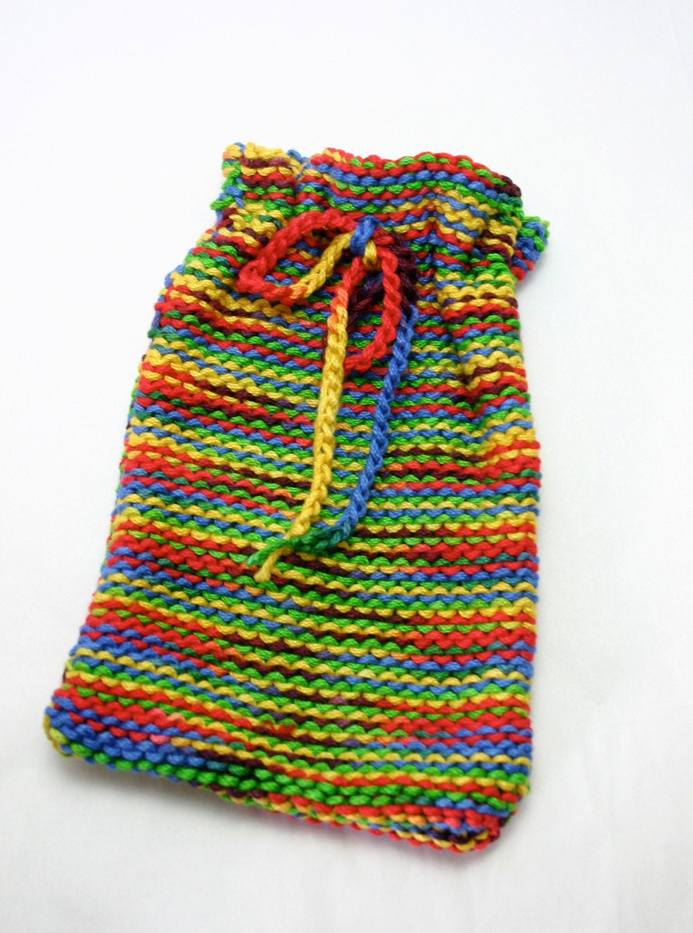 Rainbow Striped Cozy-  Multicolored iPhone Pouch -Drawstring