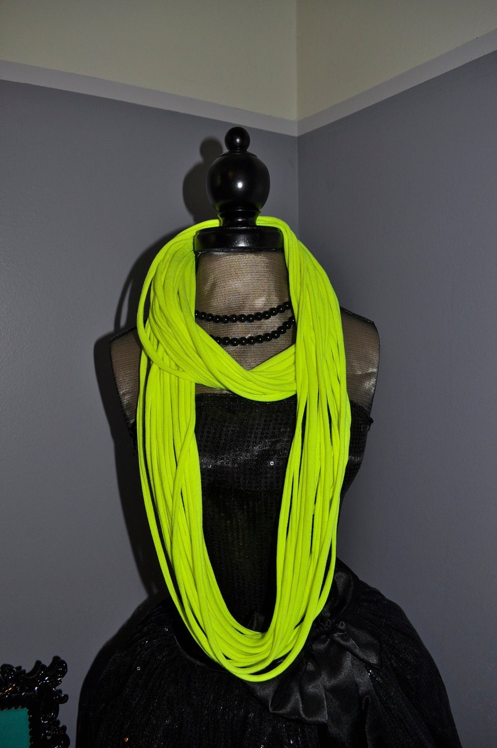 Skinny Summer Scarf Necklace - Eco Friendly Cotton Jersey Infinity T shirt Scarf - Neon Yellow