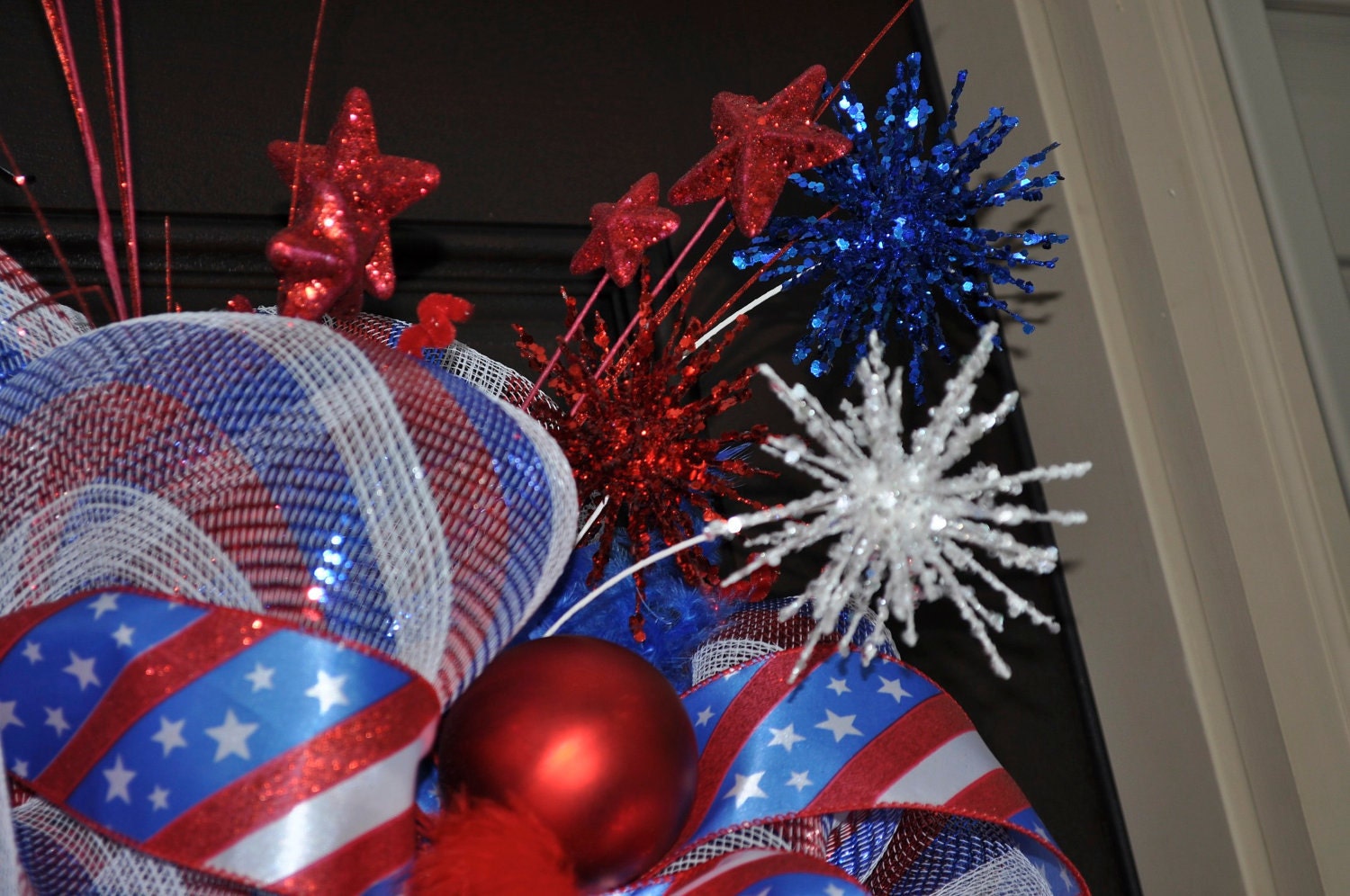 Fourth of July Wreath, OOAK, RAZ Wreath, Red White and Blue Deco Mesh Wreath