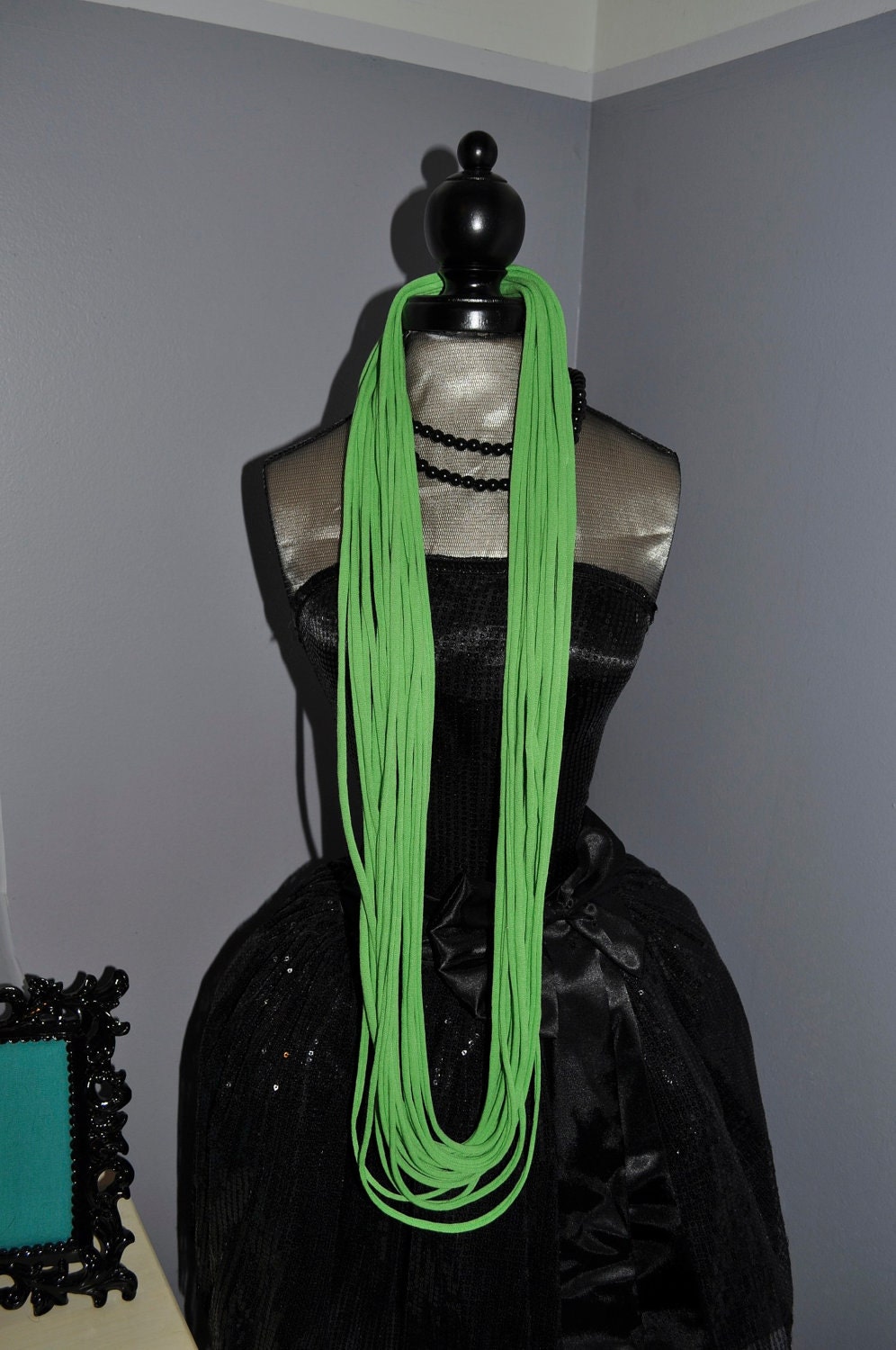 Skinny Summer Scarf Necklace - Eco Friendly Cotton Jersey Infinity T shirt Scarf - Green